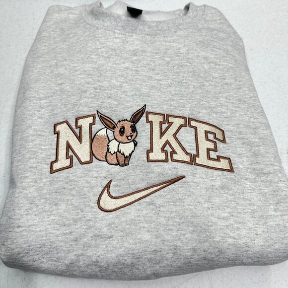 Nike Pokemon Eevee Embroidered Adult Unisex Crewneck Sweatshirt Cozy - Picture 3 of 13